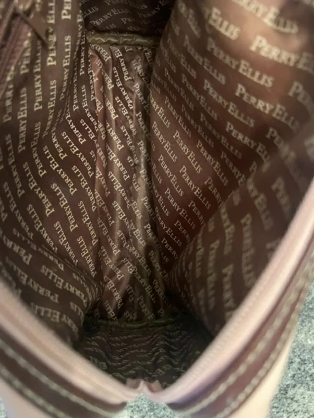 PERRY‎ ELLIS pink leather satchel handbag brown leather trim